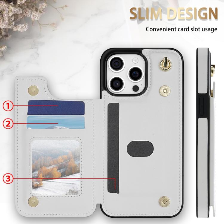 Rhombic Dual Buckle Card Slots Phone Case with Lanyard, For iPhone 15 Pro Max, For iPhone 15 Pro, For iPhone 15 Plus, For iPhone 15