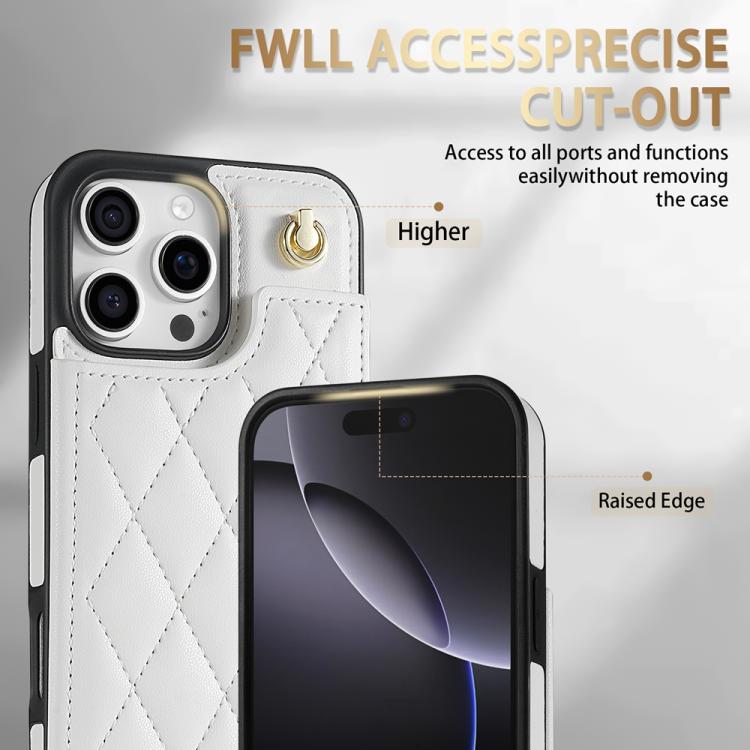 Rhombic Dual Buckle Card Slots Phone Case with Lanyard, For iPhone 15 Pro Max, For iPhone 15 Pro, For iPhone 15 Plus, For iPhone 15