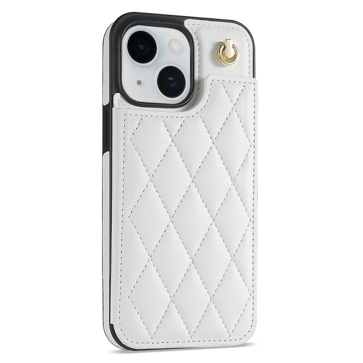 Rhombic Dual Buckle Card Slots Phone Case with Lanyard, For iPhone 14 Plus, For iPhone 13 / 14, For iPhone 14 Pro, For iPhone 14 Pro Max