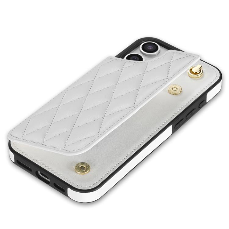 Rhombic Dual Buckle Card Slots Phone Case with Lanyard, For iPhone 14 Plus, For iPhone 13 / 14, For iPhone 14 Pro, For iPhone 14 Pro Max