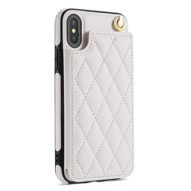 Rhombic Dual Buckle Card Slots Phone Case with Lanyard, For iPhone X / XS, For iPhone XR, For iPhone XS Max, For iPhone 8 Plus / 7 Plus