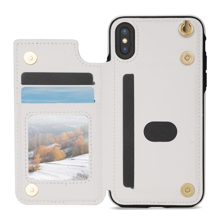 Rhombic Dual Buckle Card Slots Phone Case with Lanyard, For iPhone X / XS, For iPhone XR, For iPhone XS Max, For iPhone 8 Plus / 7 Plus