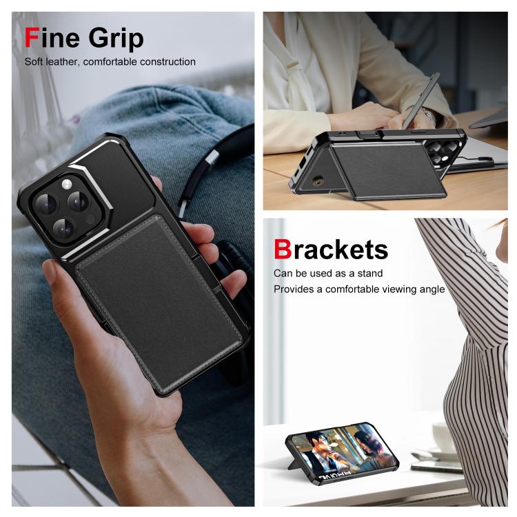 Horizontal Flip Card Bag Holder Leather Phone Case, For iPhone 16 Pro Max, For iPhone 16 Pro, For iPhone 15 Pro Max, For iPhone 15 Pro