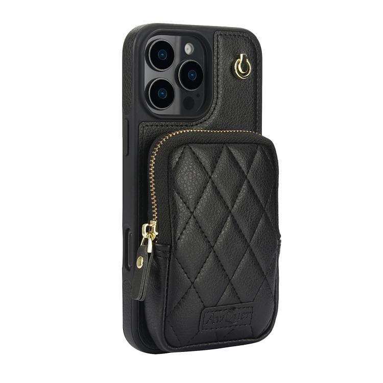 AwQuer Crossbody Zipper Wallet Bag Litchi Leather Phone Case, For iPhone 16 Pro Max, For iPhone 16 Pro, For iPhone 16 Plus