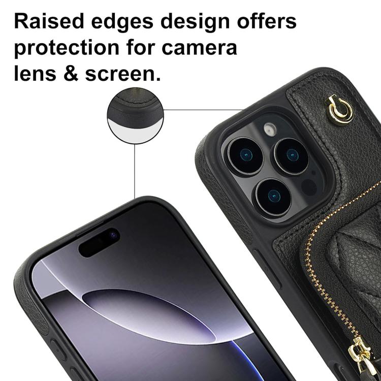 AwQuer Crossbody Zipper Wallet Bag Litchi Leather Phone Case, For iPhone 16 Pro Max, For iPhone 16 Pro, For iPhone 16 Plus