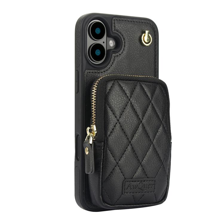 AwQuer Crossbody Zipper Wallet Bag Litchi Leather Phone Case, For iPhone 16, For iPhone 15 Pro Max, For iPhone 15 Pro