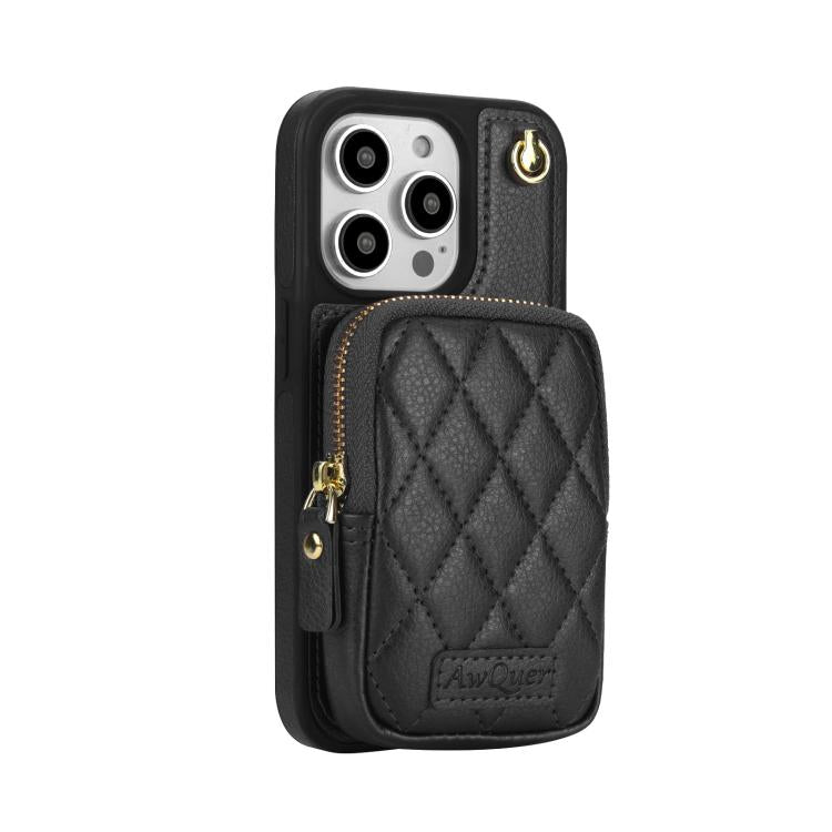 AwQuer Crossbody Zipper Wallet Bag Litchi Leather Phone Case, For iPhone 13 Pro Max, For iPhone 13 Pro, For iPhone 12 / 12 Pro