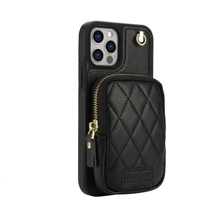 AwQuer Crossbody Zipper Wallet Bag Litchi Leather Phone Case, For iPhone 12 Pro Max, For iPhone 11 Pro Max, For iPhone 11