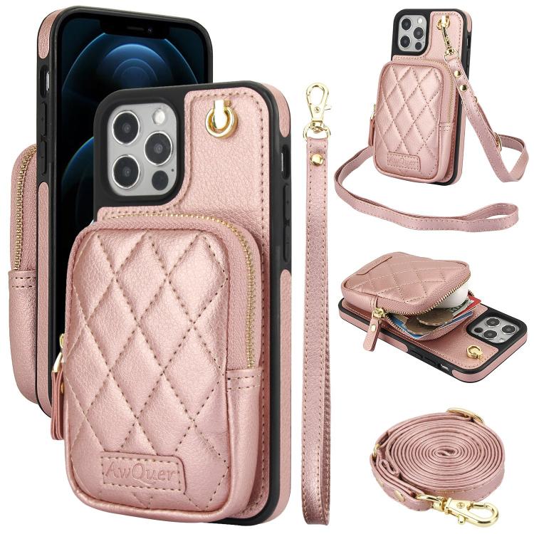 AwQuer Crossbody Zipper Wallet Bag Litchi Leather Phone Case, For iPhone 12 Pro Max, For iPhone 11 Pro Max, For iPhone 11