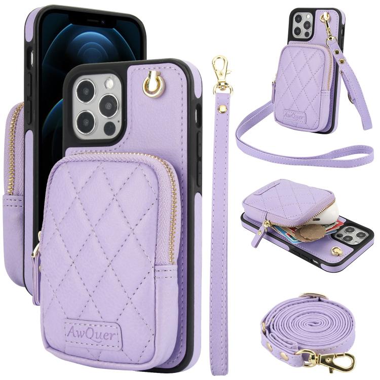 AwQuer Crossbody Zipper Wallet Bag Litchi Leather Phone Case, For iPhone 12 Pro Max, For iPhone 11 Pro Max, For iPhone 11