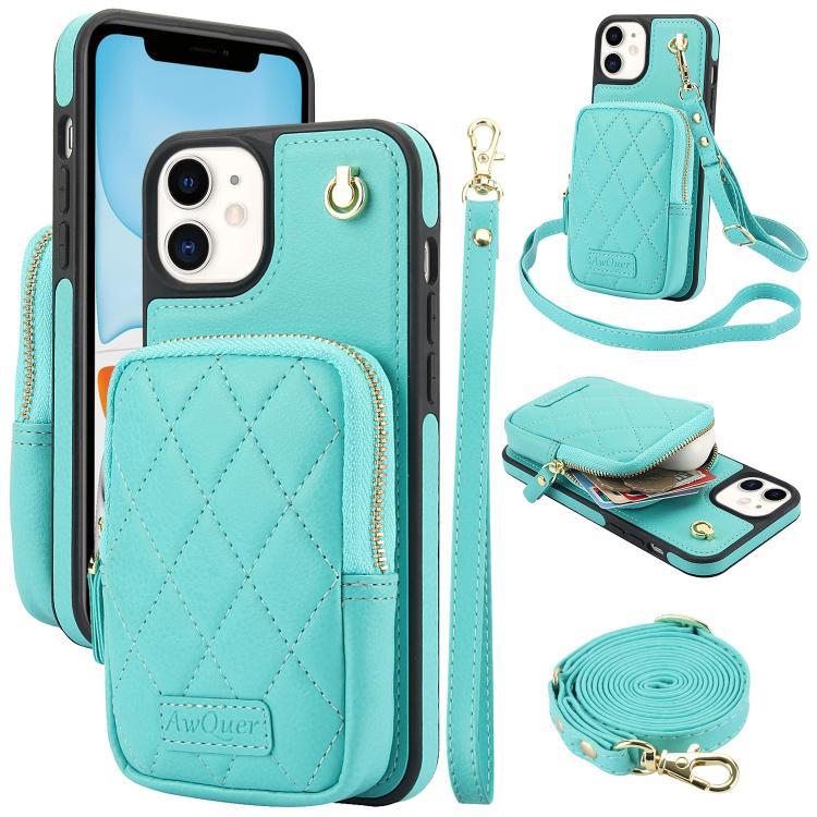 AwQuer Crossbody Zipper Wallet Bag Litchi Leather Phone Case, For iPhone 12 Pro Max, For iPhone 11 Pro Max, For iPhone 11
