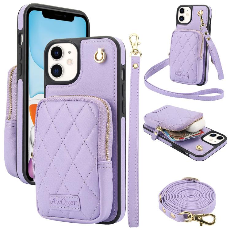 AwQuer Crossbody Zipper Wallet Bag Litchi Leather Phone Case, For iPhone 12 Pro Max, For iPhone 11 Pro Max, For iPhone 11