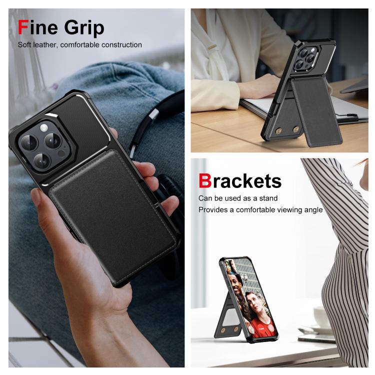 Vertical Flip Card Bag Holder Leather Phone Case, For iPhone 16 Pro Max, For iPhone 16 Pro, For iPhone 16 Plus, For iPhone 16