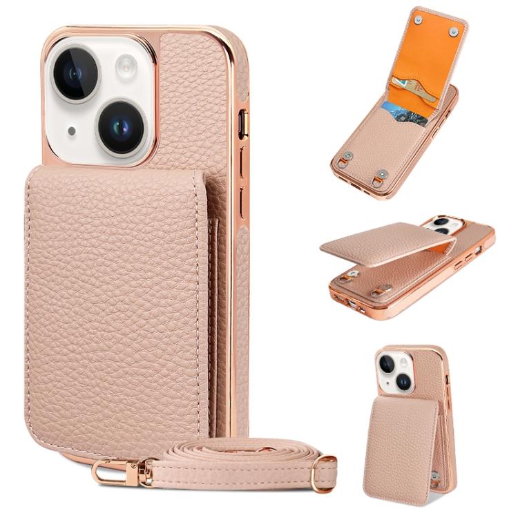 VIETAO Litchi Texture Wallet PU Phone Case with Lanyard, For iPhone 15 Pro, For iPhone 15, For iPhone 14 Plus, For iPhone 14