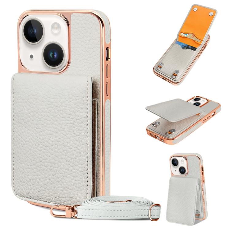 VIETAO Litchi Texture Wallet PU Phone Case with Lanyard, For iPhone 15 Pro, For iPhone 15, For iPhone 14 Plus, For iPhone 14