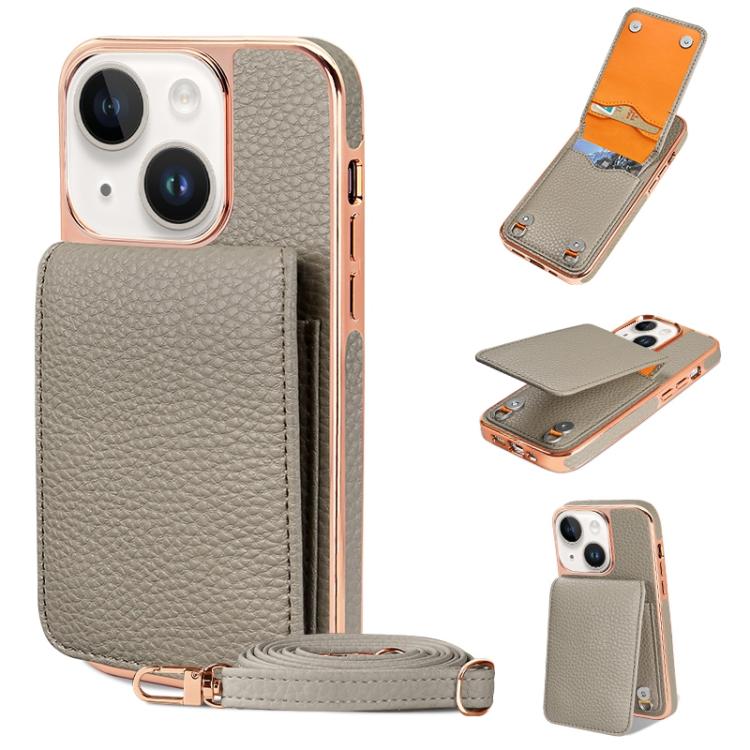 VIETAO Litchi Texture Wallet PU Phone Case with Lanyard, For iPhone 15 Pro, For iPhone 15, For iPhone 14 Plus, For iPhone 14