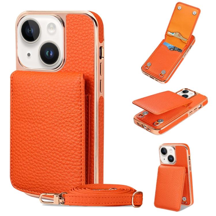 VIETAO Litchi Texture Wallet PU Phone Case with Lanyard, For iPhone 15 Pro, For iPhone 15, For iPhone 14 Plus, For iPhone 14