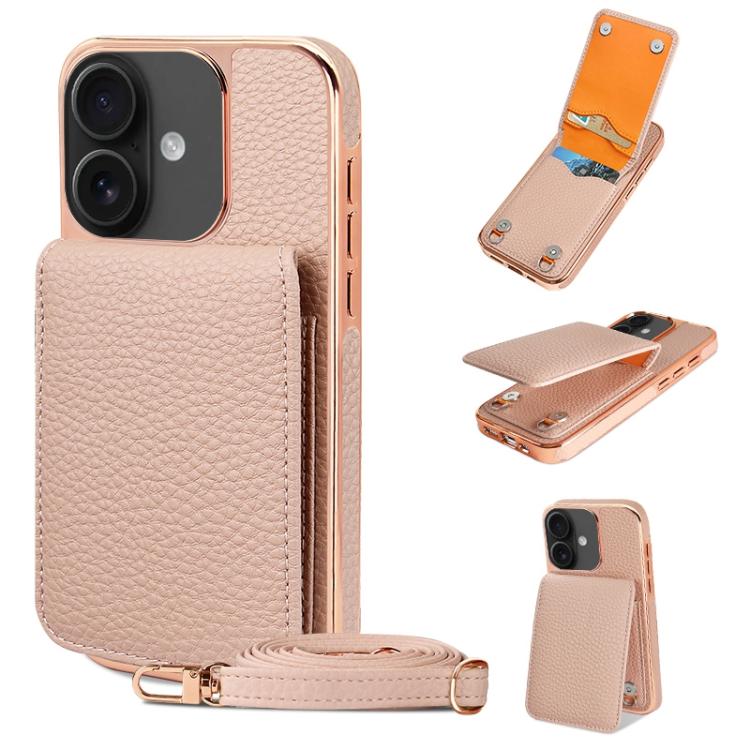 VIETAO Litchi Texture Wallet PU Phone Case with Lanyard, For iPhone 16 Pro Max, For iPhone 16 Pro, For iPhone 16, For iPhone 15 Pro Max