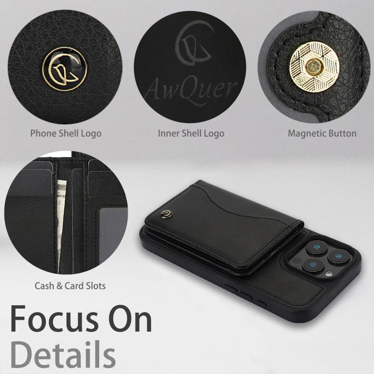 AwQuer Horizontal Flip Card Bag Holder Leather Phone Case, For iPhone 16 Pro Max, For iPhone 16 Pro, For iPhone 16 Plus, For iPhone 16