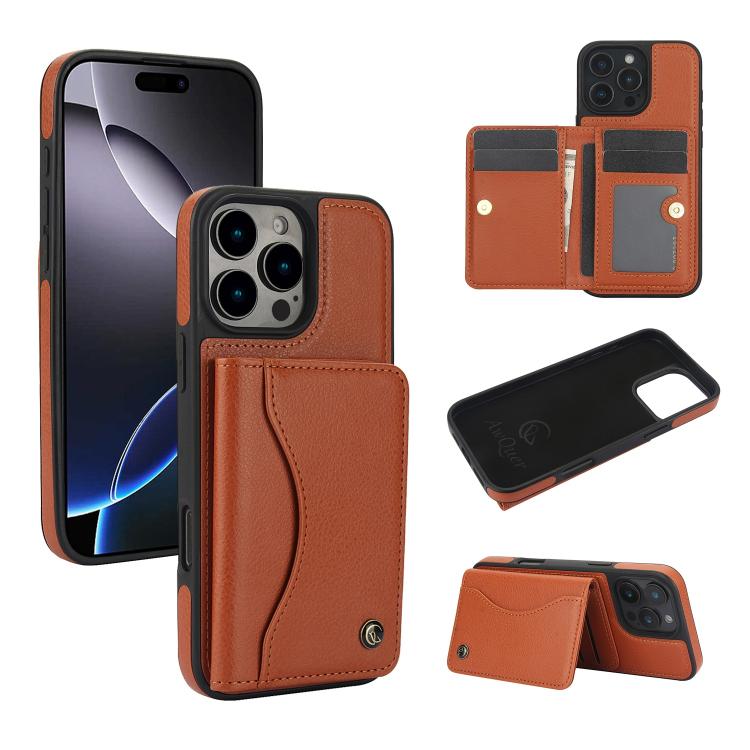 AwQuer Horizontal Flip Card Bag Holder Leather Phone Case, For iPhone 16 Pro Max, For iPhone 16 Pro, For iPhone 16 Plus, For iPhone 16