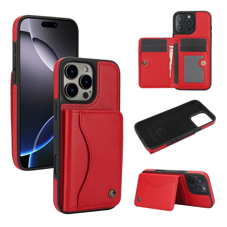 AwQuer Horizontal Flip Card Bag Holder Leather Phone Case, For iPhone 16 Pro Max, For iPhone 16 Pro, For iPhone 16 Plus, For iPhone 16
