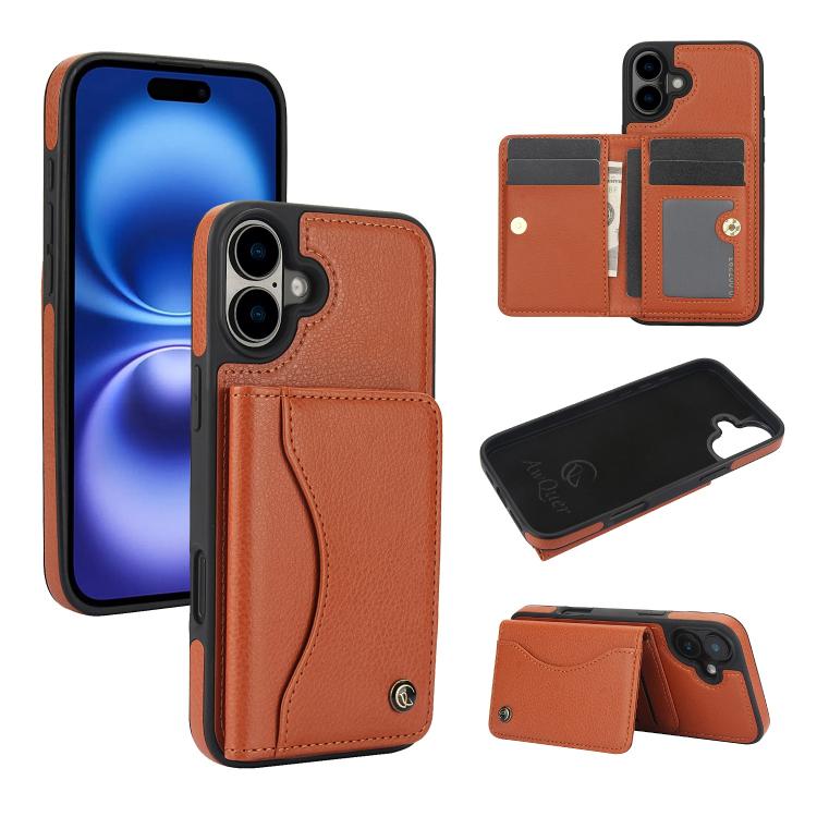 AwQuer Horizontal Flip Card Bag Holder Leather Phone Case, For iPhone 16 Pro Max, For iPhone 16 Pro, For iPhone 16 Plus, For iPhone 16