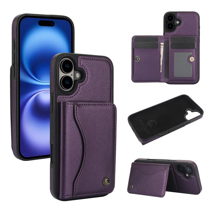 AwQuer Horizontal Flip Card Bag Holder Leather Phone Case, For iPhone 16 Pro Max, For iPhone 16 Pro, For iPhone 16 Plus, For iPhone 16
