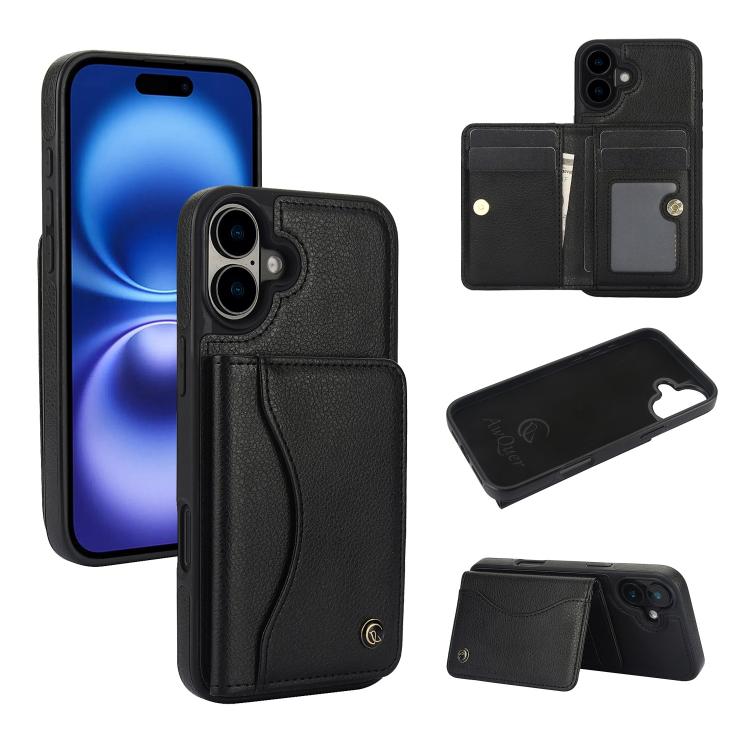 AwQuer Horizontal Flip Card Bag Holder Leather Phone Case, For iPhone 16 Pro Max, For iPhone 16 Pro, For iPhone 16 Plus, For iPhone 16