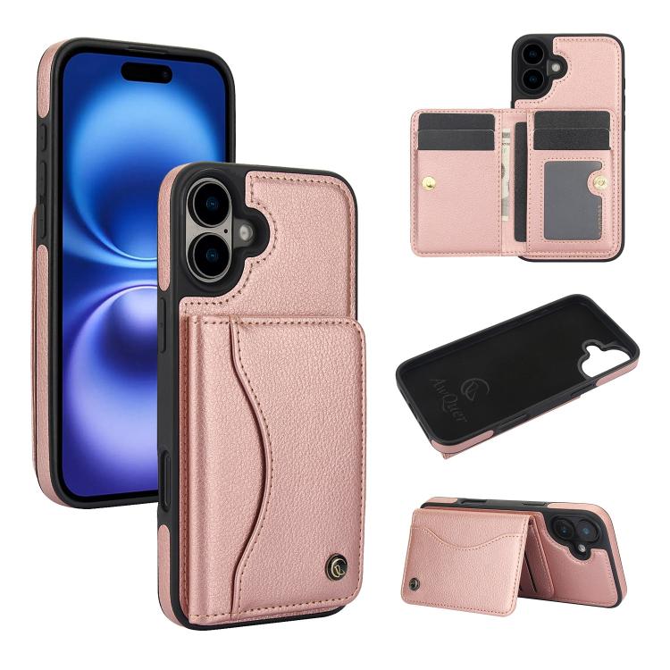 AwQuer Horizontal Flip Card Bag Holder Leather Phone Case, For iPhone 16 Pro Max, For iPhone 16 Pro, For iPhone 16 Plus, For iPhone 16