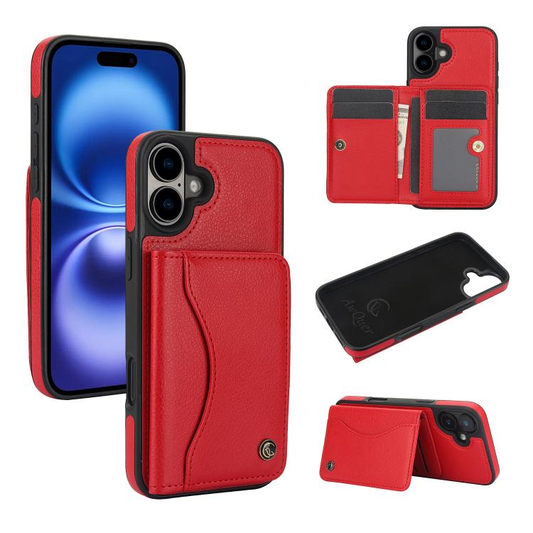 AwQuer Horizontal Flip Card Bag Holder Leather Phone Case, For iPhone 16 Pro Max, For iPhone 16 Pro, For iPhone 16 Plus, For iPhone 16