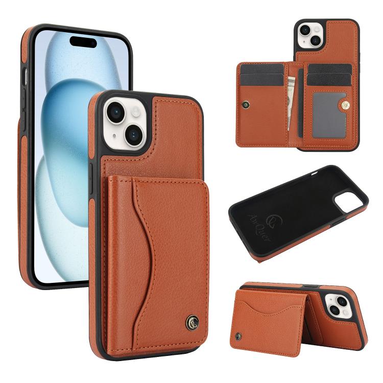 AwQuer Horizontal Flip Card Bag Holder Leather Phone Case, For iPhone 15 Pro Max, For iPhone 15 Pro, For iPhone 15 Plus, For iPhone 15