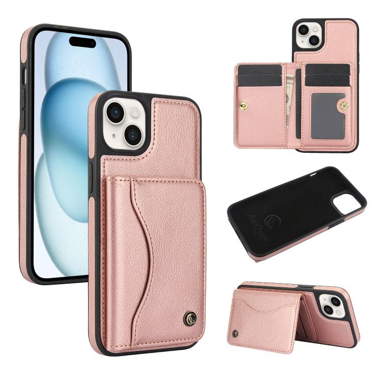 AwQuer Horizontal Flip Card Bag Holder Leather Phone Case, For iPhone 15 Pro Max, For iPhone 15 Pro, For iPhone 15 Plus, For iPhone 15