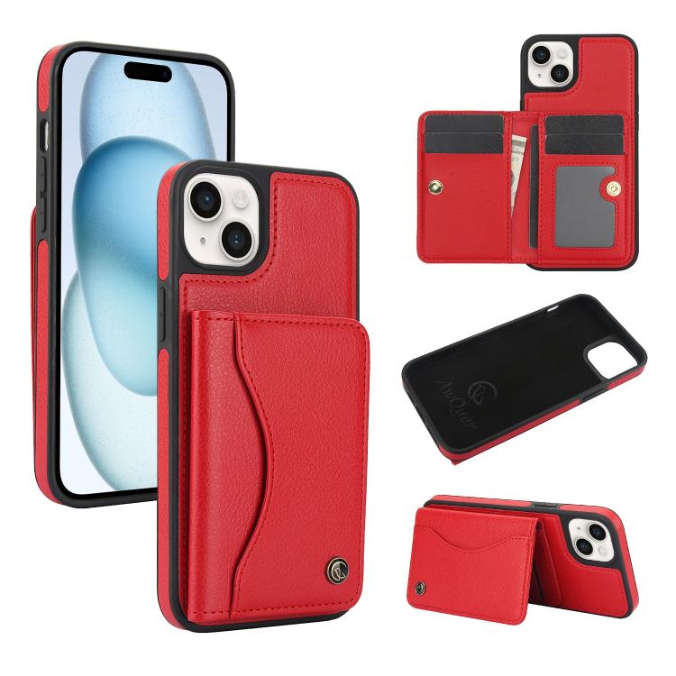 AwQuer Horizontal Flip Card Bag Holder Leather Phone Case, For iPhone 15 Pro Max, For iPhone 15 Pro, For iPhone 15 Plus, For iPhone 15