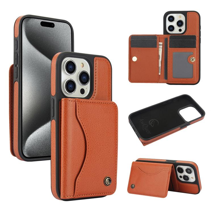 AwQuer Horizontal Flip Card Bag Holder Leather Phone Case, For iPhone 15 Pro Max, For iPhone 15 Pro, For iPhone 15 Plus, For iPhone 15