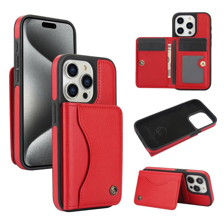 AwQuer Horizontal Flip Card Bag Holder Leather Phone Case, For iPhone 15 Pro Max, For iPhone 15 Pro, For iPhone 15 Plus, For iPhone 15
