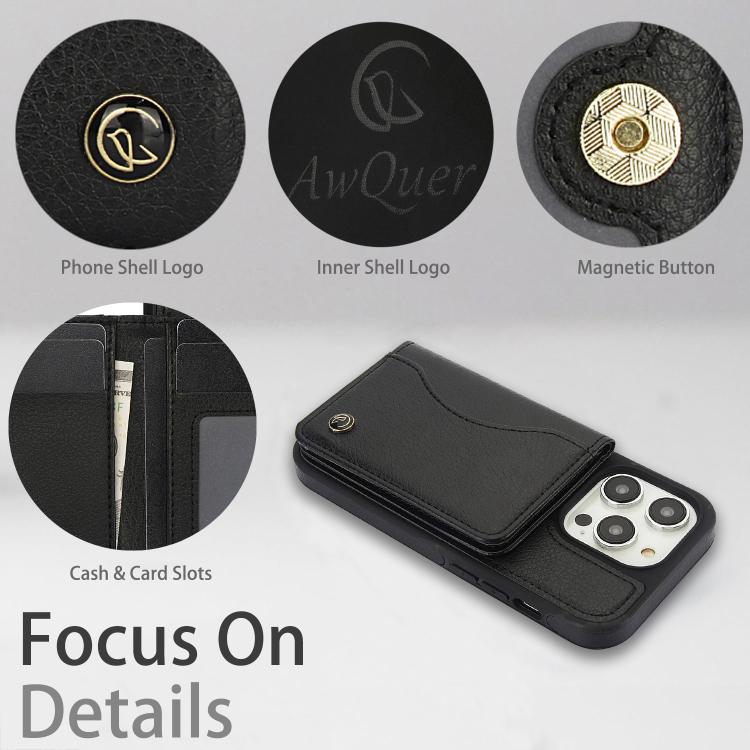 AwQuer Horizontal Flip Card Bag Holder Leather Phone Case, For iPhone 15 Pro Max, For iPhone 15 Pro, For iPhone 15 Plus, For iPhone 15