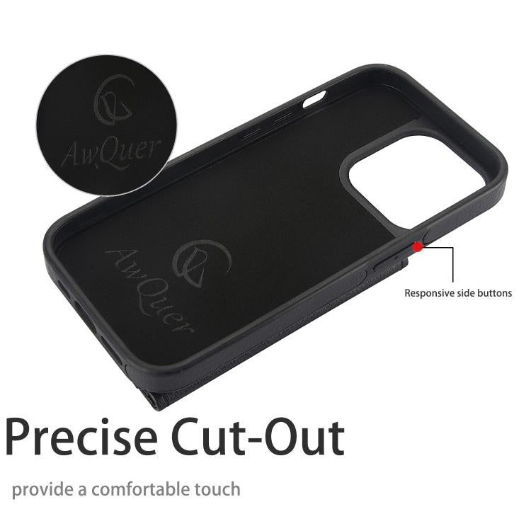 AwQuer Horizontal Flip Card Bag Holder Leather Phone Case, For iPhone 15 Pro Max, For iPhone 15 Pro, For iPhone 15 Plus, For iPhone 15