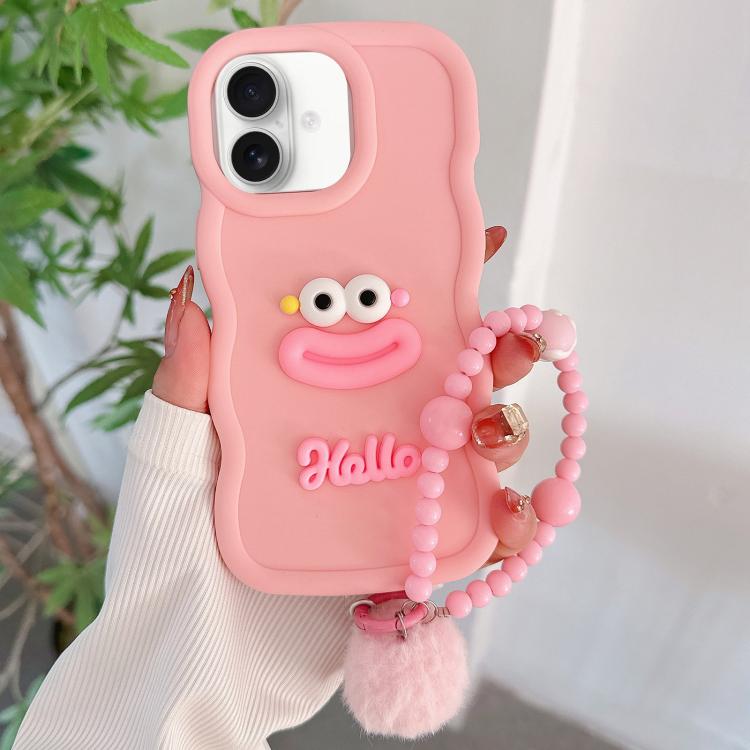 Cartoon Sausage Mouth TPU Phone Case with Bead Chain, For iPhone 16 Pro Max, For iPhone 16 Pro, For iPhone 16 Plus, For iPhone 16