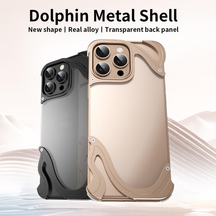 Dolphin Metal Hybrid PC Transparent Back Panel Phone Case, For iPhone 16 Pro Max, For iPhone 16 Pro, For iPhone 15 Pro Max, For iPhone 15 Pro
