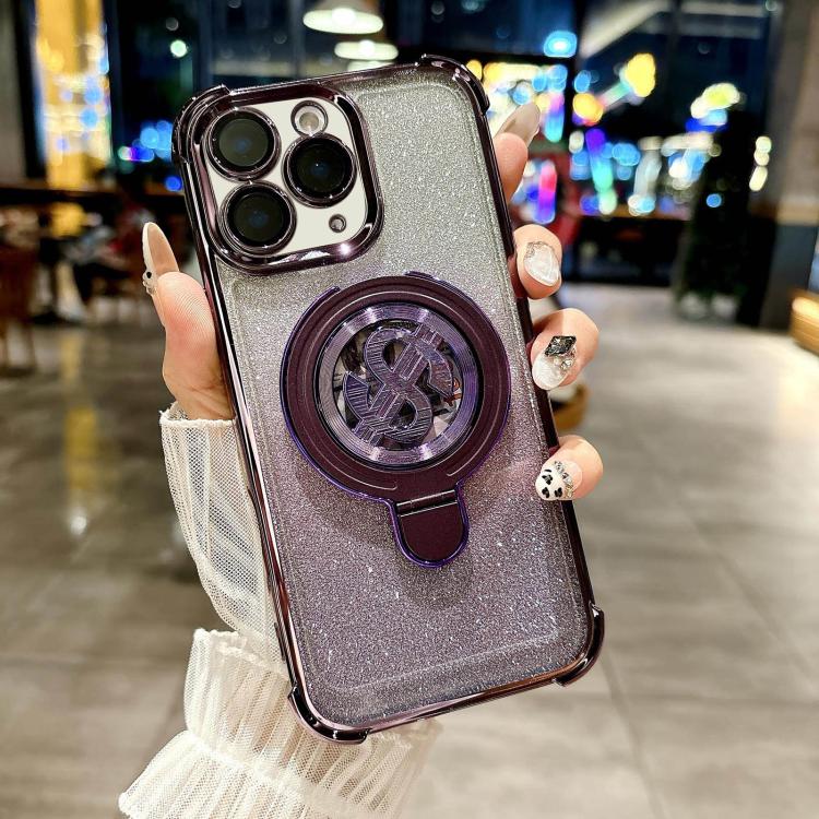Space Gradient Glitter MagSafe Holder Phone Case with Lens Film, For iPhone 11 Pro