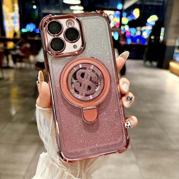 Space Gradient Glitter MagSafe Holder Phone Case with Lens Film, For iPhone 11 Pro