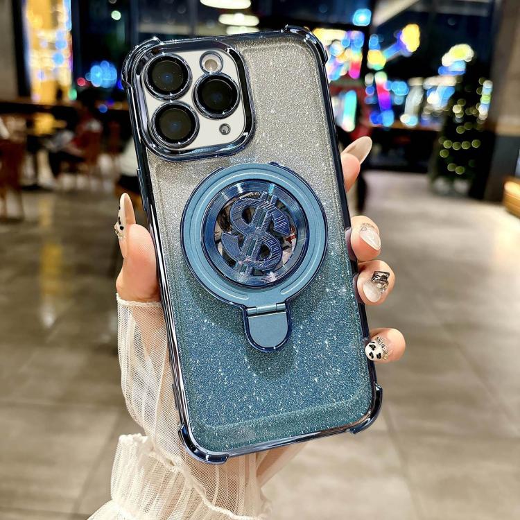 Space Gradient Glitter MagSafe Holder Phone Case with Lens Film, For iPhone 11 Pro