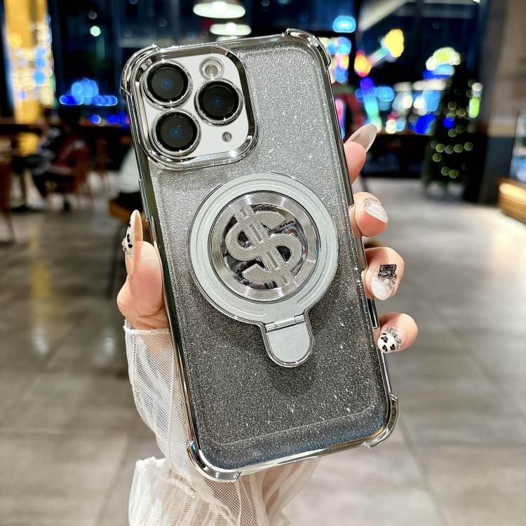 Space Gradient Glitter MagSafe Holder Phone Case with Lens Film, For iPhone 11 Pro