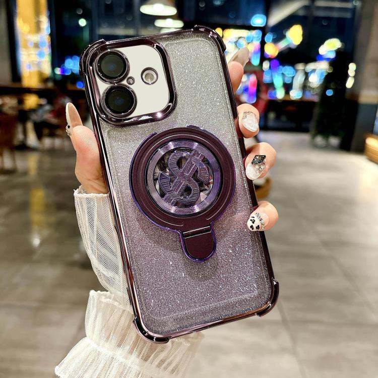 Space Gradient Glitter MagSafe Holder Phone Case with Lens Film, For iPhone 16 Pro Max, For iPhone 16 Pro, For iPhone 16 Plus, For iPhone 16