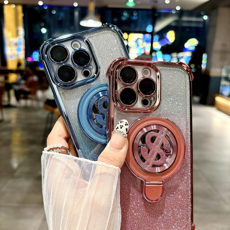 Space Gradient Glitter MagSafe Holder Phone Case with Lens Film, For iPhone 11 Pro