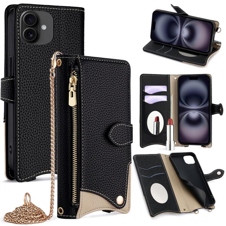 Crossbody Chain Fishtail Litchi Leather Phone Case, For iPhone 16, For iPhone 15 Pro Max, For iPhone 15 Pro, For iPhone 15 Plus