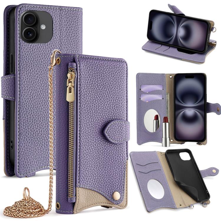 Crossbody Chain Fishtail Litchi Leather Phone Case, For iPhone 16, For iPhone 15 Pro Max, For iPhone 15 Pro, For iPhone 15 Plus