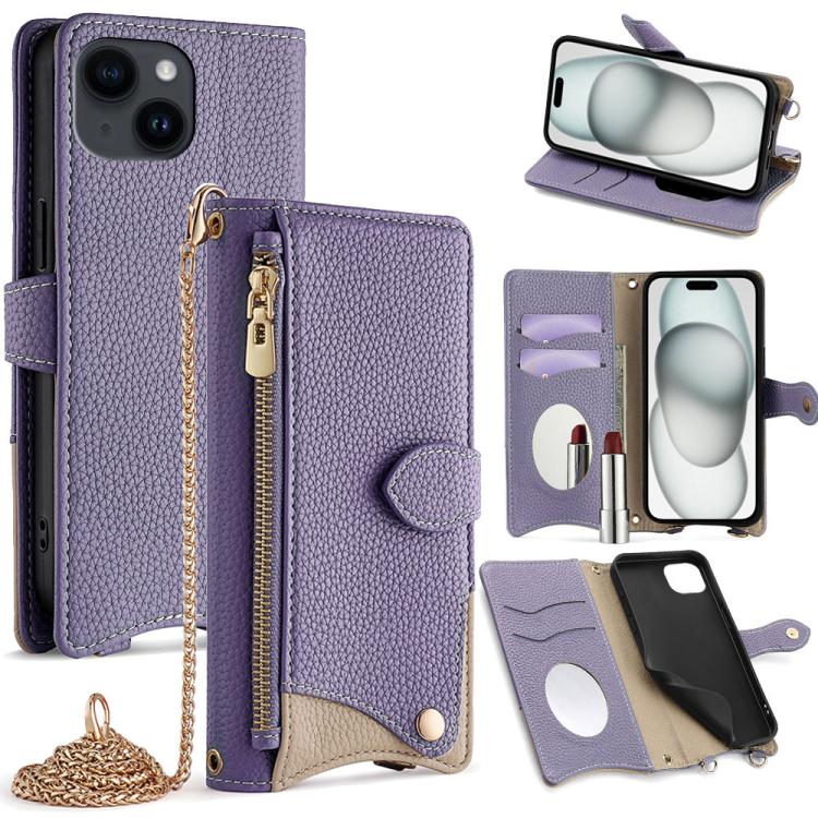 Crossbody Chain Fishtail Litchi Leather Phone Case, For iPhone 15, For iPhone 14 Plus, For iPhone 14, For iPhone 14 Pro