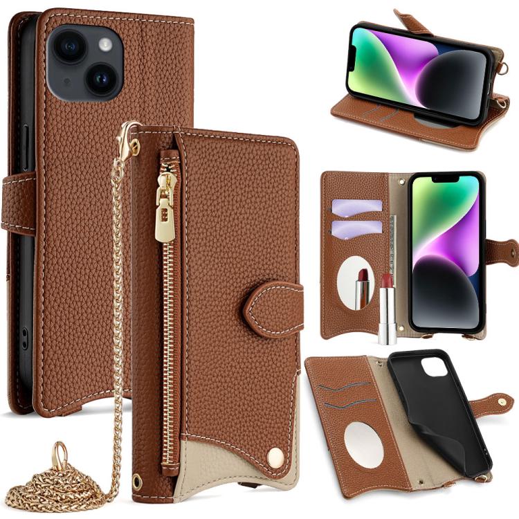 Crossbody Chain Fishtail Litchi Leather Phone Case, For iPhone 15, For iPhone 14 Plus, For iPhone 14, For iPhone 14 Pro