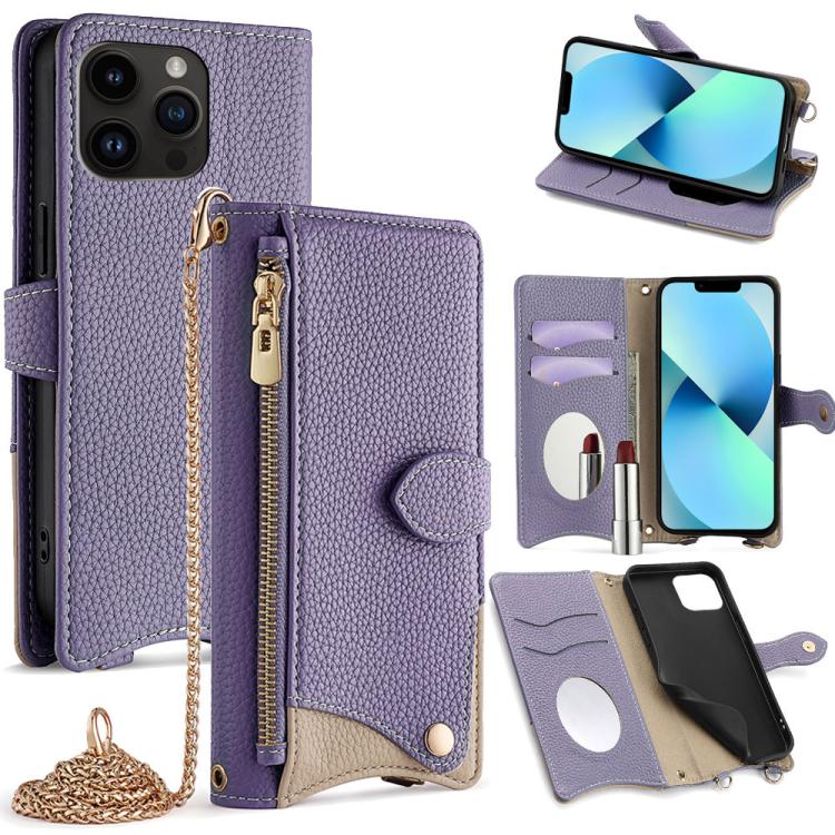 Crossbody Chain Fishtail Litchi Leather Phone Case, For iPhone 14 Pro Max, For iPhone 13 Pro Max, For iPhone 13 Pro, For iPhone 13
